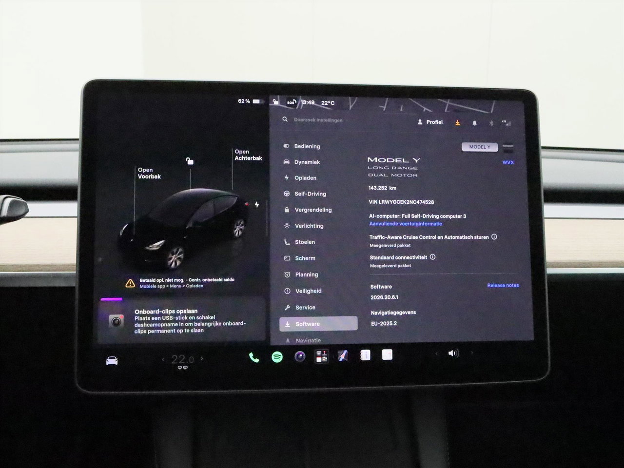 Tesla Model Y Long Range AWD 75kWh 351pk AMD RYZEN 92,5% SoH [ AUTOPILOT+19 INCH+PREMIUM AUDIO ] 22